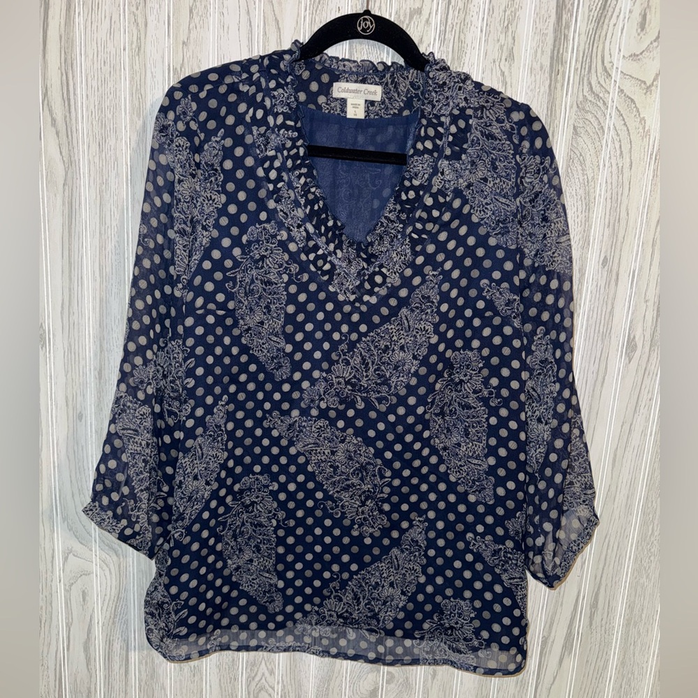 Coldwater Creek Blue Buttoned Blouse Relaxed Fit